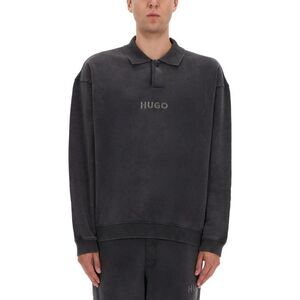 HUGO Men's Washed Cotton Polo Sweatshirt Men GREY Sweaters & Cardigans